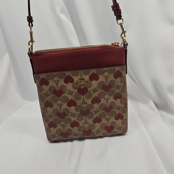 Coach Heart Print Crossbody Brown Red Signature - Picture 8 of 9